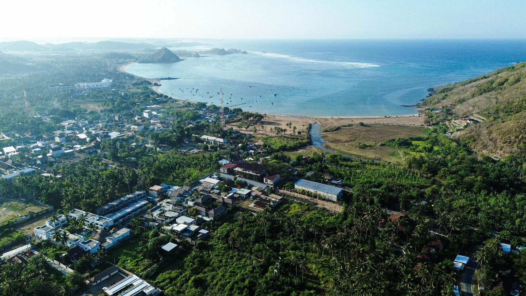 Aerial view of the coastline and bay near the Citra site in Lombok.